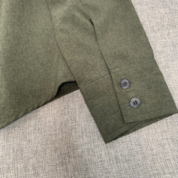 New York & Company Button Down Blouse Long Sleeve Collared Large Green Top‎ - Picture 11 of 12